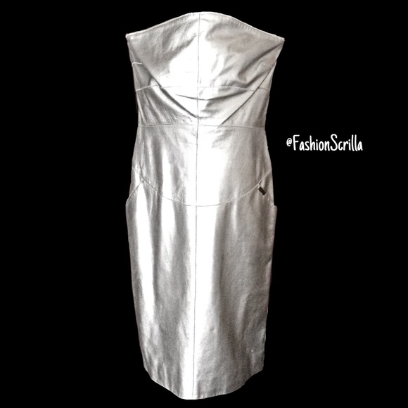 Vintage Chanel 90’s Leather Metallic Silver Runway Dress - Picture 2 of 16